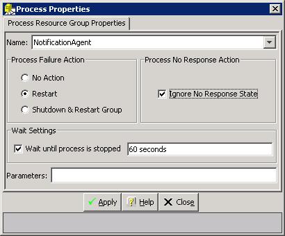 : 3. In the Process Failure Action area of the Process Properties window select Restart, enable,