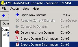 Operational AutoStart Procedures 2. Select Action, and then Export Domain Information: 3. Browse to the location where the file will be saved, enter a name for it including the.