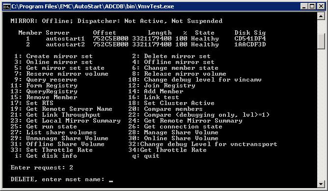 AutoStart Disaster Recovery and Repairs 10. Select option 2 and hit enter. Enter the mset name at the prompt and hit enter again to release the disk from the mirroring driver: 11.