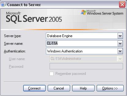 Backup and Restoration of an SQL Server ASDB Database 2. Enter the Server name and then click Connect: 3.