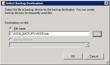 Click OK in the Select Backup Destination window: 2014 Imagine
