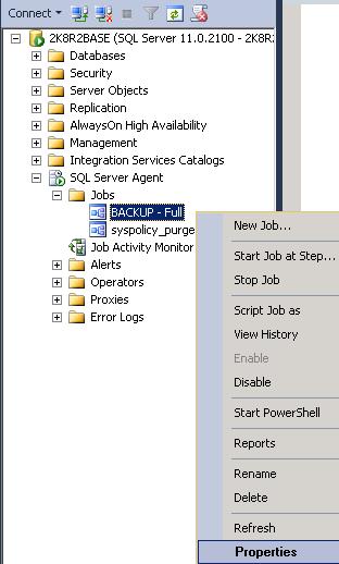 Editing the SQL Server 2012 Database Backup Schedule 2.