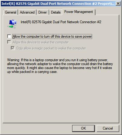 File Server Preparations Disabling Power Management on File Server NICs Reduce link speed during standby is enabled by default in Windows Server 2008 R2 64-bit.