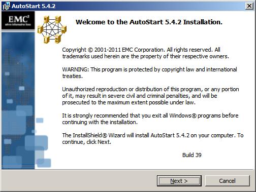 Installing AutoStart on Node 2 4. Click Next in the AutoStart 5.4.2 window: 5.