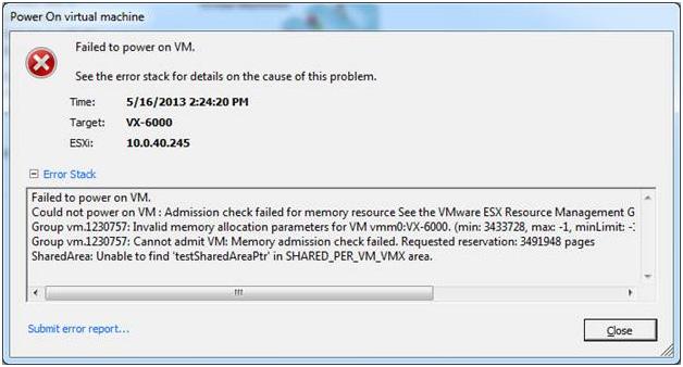 Here are two possible error messages that you could receive from the vsphere client when powering on the Silver Peak virtual appliance: a) The host doesn t have a sufficient number of physical CPUs