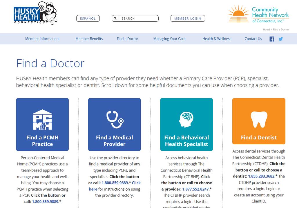Find a Doctor: The Find a Doctor link will