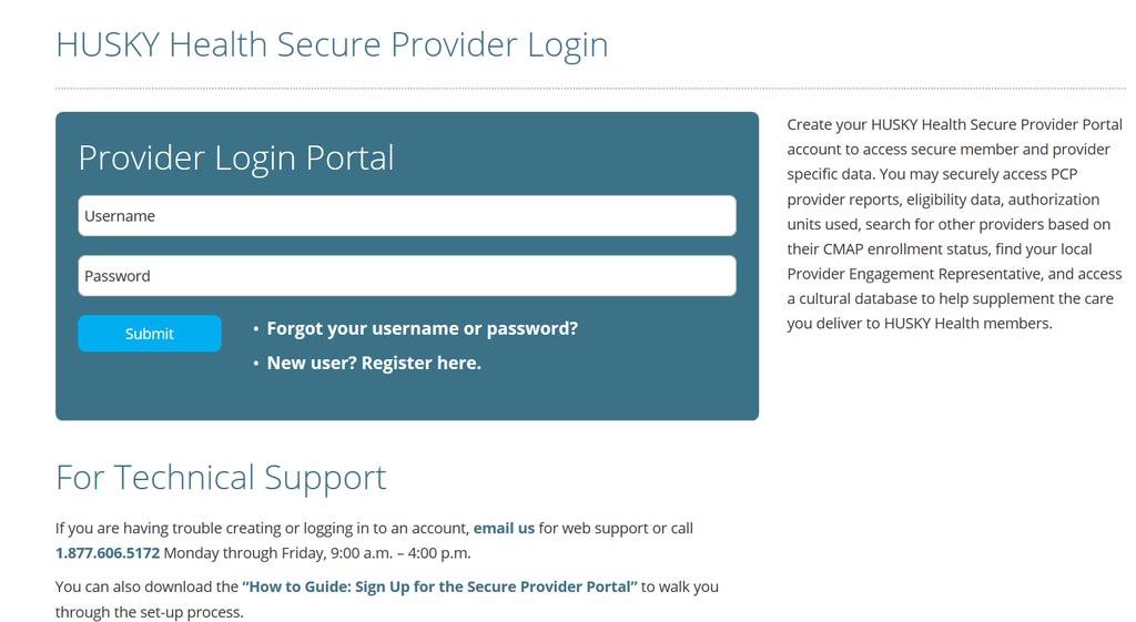 HUSKY Health Secure Provider Login: If you do not have a Provider