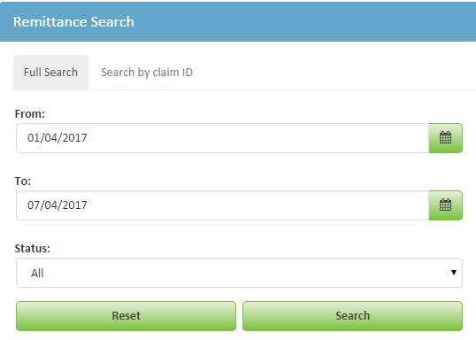 Full Claim Search From: Enter the date or select the correct date for the claim from the calendar link To: Enter the date or