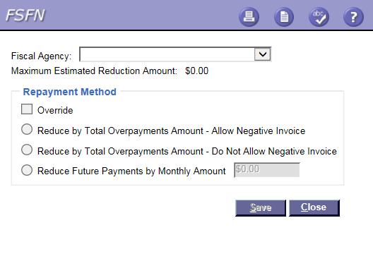 1.2.11. Pop-up Page Provider Repayment Method Navigation 1.2.11.1. Page Overview The Provider Repayment Method page launches from the Actions list box by clicking the Provider Repayment Method hyperlink.