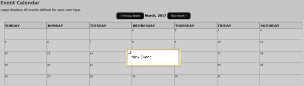 "Event Calendar" page When you select the "Event Calendar" link from your home page you will be directed to the "Event Calendar" page. The box for the day will have the title of the event.