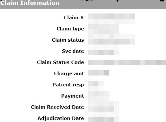 "Claim Status Detail" page - Claim Information section The Claim Information section will supply additional detail for this claim.
