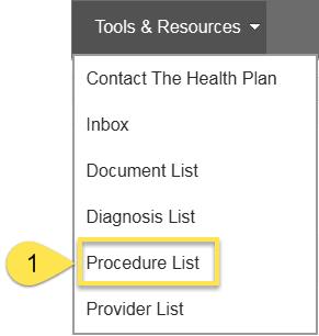 5.5 Procedure List feature The Procedure List feature will allow you to search/view procedure