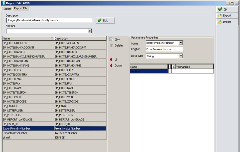 The parameter zinnid is the internal ID of the number cycle used for invoices and can be retrieved from the database with the following select statement: select zinn_id from zinn where zinn_type = 1
