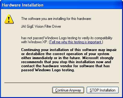 Figure 15. Windows XP Filter Driver Logo Warning. 1.2.