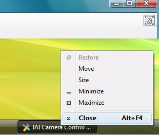 1.2.20 Closing a Session Close the JAI Control Tool software by clicking on the window close button.