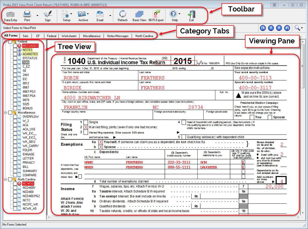 VIEW AND PRINT 7 To view the return, press CTRL+V. The return is first calculated by default.