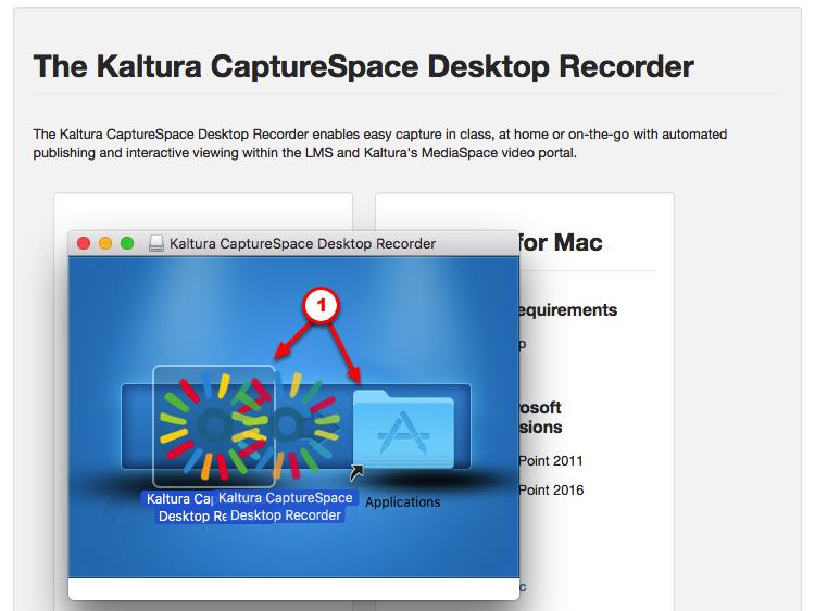 When prompted, drag [Kaltura CaptureSpace Desktop