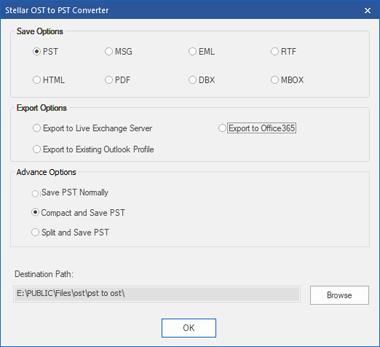 Compact and Save PST File Stellar OST to PST Converter - Technician software compresses the new PST files and decreases the size acquired by them in the disk.
