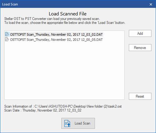 2. Load Scan dialog box will appear. This dialog displays a list of saved scan information file existing in the system. 3.
