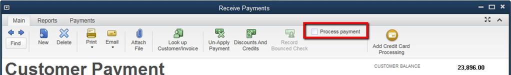 payments. To start, click the Receive Payments Icon on QuickBooks home page. In the Received From drop down menu, select the customer. Enter the amount.