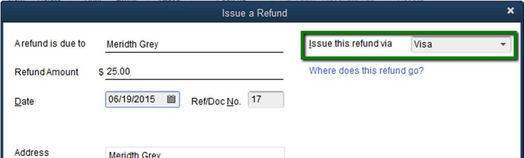 invoice or other transaction type, you can issue a refund from the payment itself.