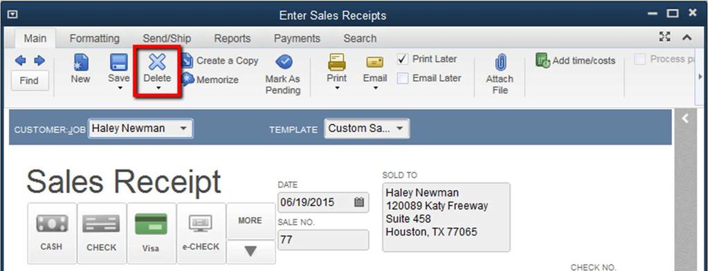Void Sales Receipt QuickBooks Receive Payments can be deleted, reallocate     Click Perform