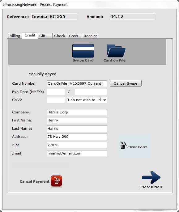 Select the payment that you wish to use for this transaction. The payment field indicates whether the card has expired.