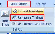 The Rehearsal toolbar appears and the Slide Time box begins timing the presentation. 1. Next, advance to next slide 2. Pause 3. Slide Time 4. Repeat 5.