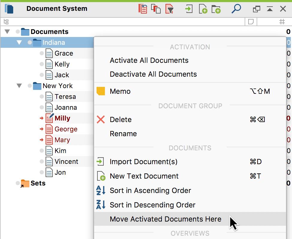 Move all activated documents to a document group at once Sort Documents To sort the documents of a document group, choose Sort in Ascending Order from the context menu of the document group.