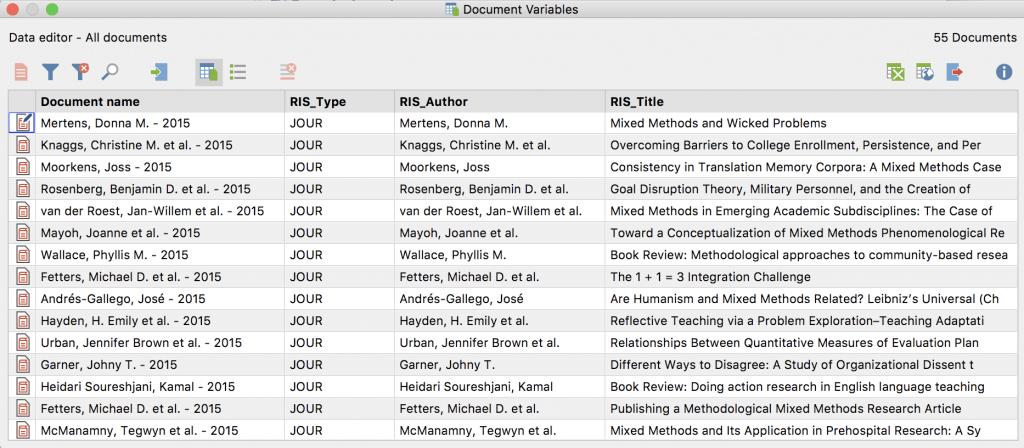 Adapted variable values for each document Working with Bibliographical Data in MAXQDA After import and automatic pre-coding, a normal text view of the bibliographical data is available in MAXQDA.