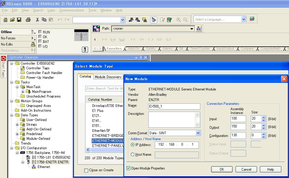 The Module Properties screen is displayed. Perform each setting. (1) Name: Enter the required unit name. (2) Comm Format: Select the data format of Connection Parameters.