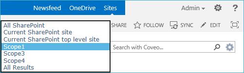 o Select the Show scope selector drop-down next to search box option to make scopes available in SharePoint from a list next to the search box.