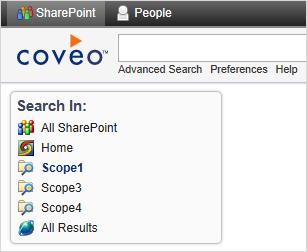 search scopes defined in the Administration Tool. To include these scopes in the scope selector drop-down, you must edit the SearchBox.ascx file of the SharePoint skin: a.