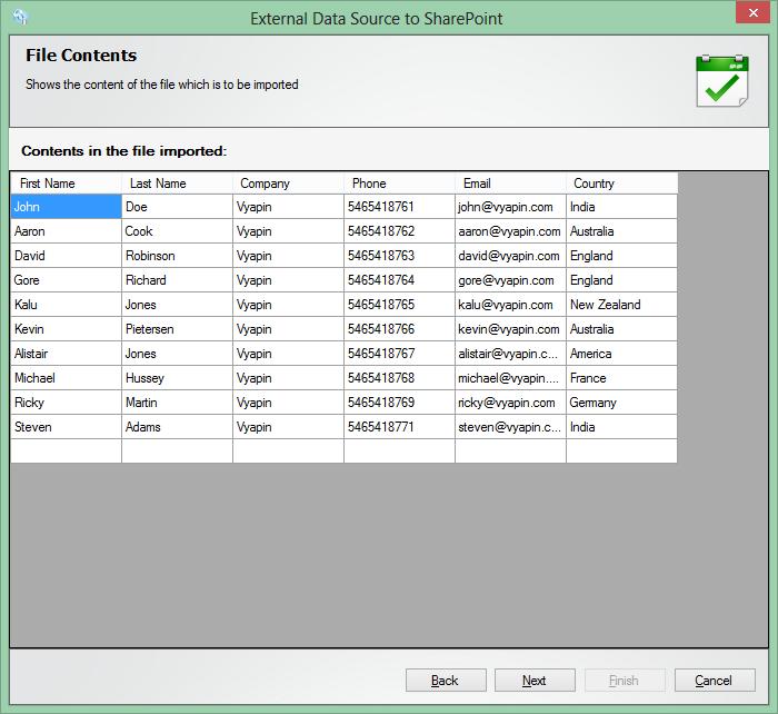 File Contents If the selected data source is a XLSX or a CSV file, the File Contents step will appear,