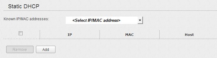 Figure 103. The section for creating MAC-IP pairs. To create a MAC-IP pair, click the Add button.