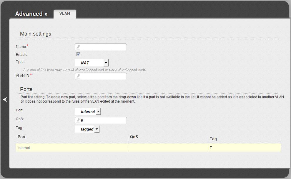 Figure 117. The page for editing a group of ports for VLAN. You can specify the following parameters: Parameter Main settings Name A name for the port for easier identification.