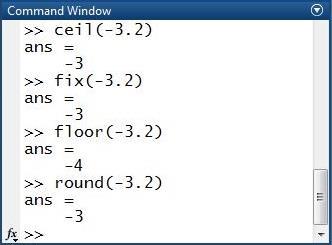 Rounding Functions ceil(x): rounds x to the nearest integer towards. fix(x): rounds x to the nearest integer towards 0.