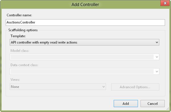 To add a new Web API controller, simply right-click on the folder you d like to add the service to (in our case, the Api folder) and choose the Controller context menu item.