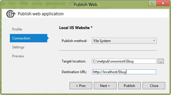 Opening the Visual Studio Publish Web wizard To create a new publishing profile that will allow you to deploy your website, select the <New > option from the drop-down list in the Profile tab and