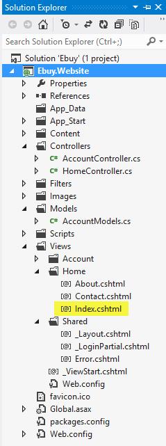 Figure 1-7. Locating the Index view When it does not find a view that matches the name of the view it is looking for in the controller s Views folder, ASP.