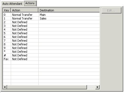 Embedded Voicemail Installation Guide 8. The option to press 1 for sales (hunt group 301) is entered by: Click within the Key 1 row. Click Edit.