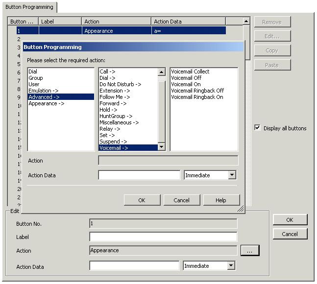 Button Programming The same features used for Embedded VoiceMail short codes can also be assigned to telephone buttons. 1. Start IP Office Manager and receive the IP Office configuration. 2.