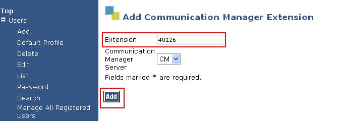 Once the Add Communication Manager Extension field is checked the screen below appears.