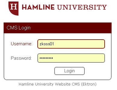 LOGGING IN Ektron can be accessed at http://www.hamline.edu/login.