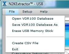 N2KExtractor User s Manual 7 Menus Drop down menus are accessed from the menu bar at the top of the screen 7.1 File Menu The first three entries manage the database produced by the VDR100.