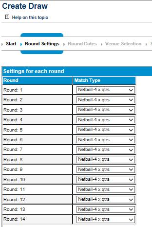 Round Settings Confirm the match types for each round.