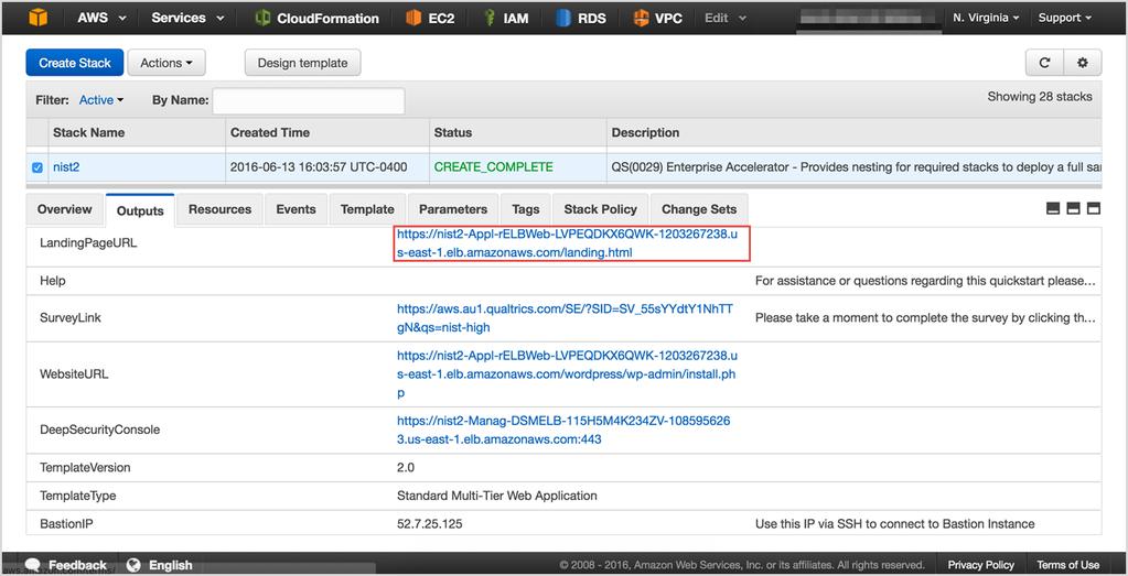 Step 3. Test Your Deployment To test your deployment, choose the link for LandingPageURL, as shown in Figure 13.