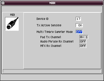 Select MIDI to open the MIDI window. You can use either MV-8800 MIDI OUT jack for a single MIDI instrument. If you re using two, use either MIDI OUT jack for either instrument.