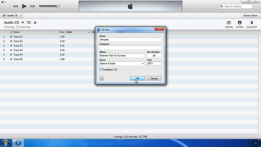 your audio CD, insert it into your computer. A dialog box may popup asking you if you want to import the CD. If so, simply select No.