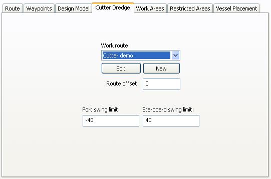 route offset and with the swing limits the rotation around the spud carrier location is defined. Figure 4-24 Cutter Dredge tab in the Guidance page Work Route The route will be used as guidance.